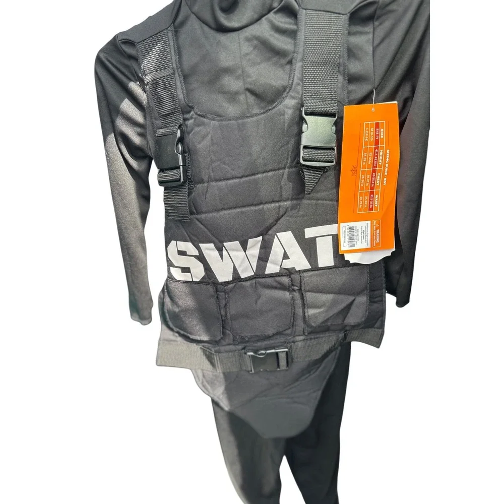 Kids SWAT Officer Costume Halloween Cosplay-Helmet Walkie Talkie Handcuffs Small
